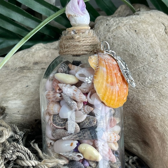 “Beach in a Bottle”  Seashells sand w Coral Shell Compass Wave Charms Nautical - Picture 10 of 16
